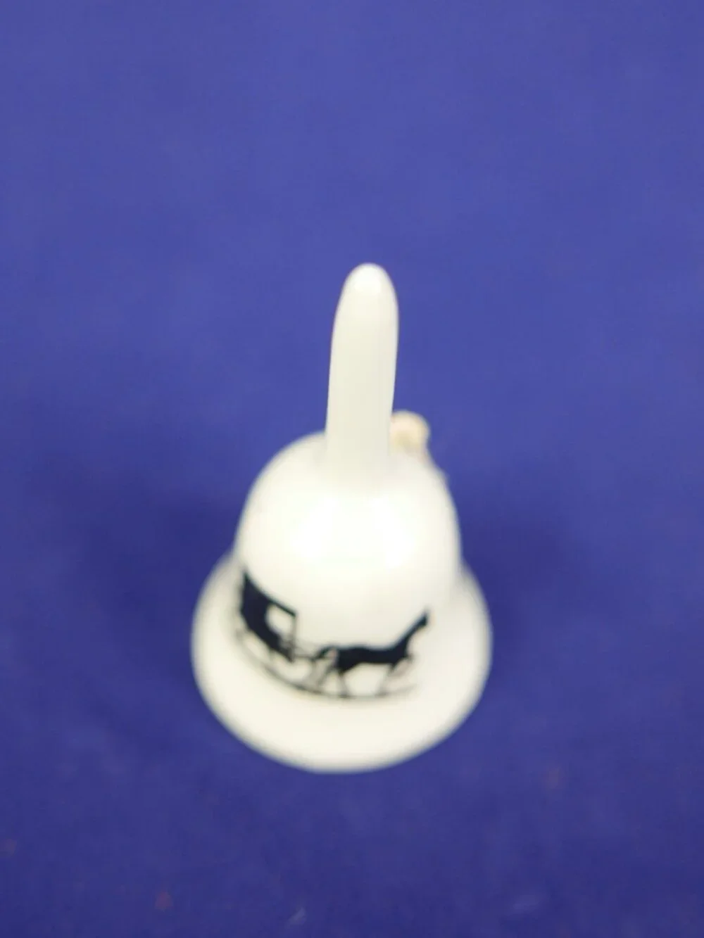 Vintage Amish Country Miniature Ceramic Souvenir Bell Horse & Buggy Silhouette